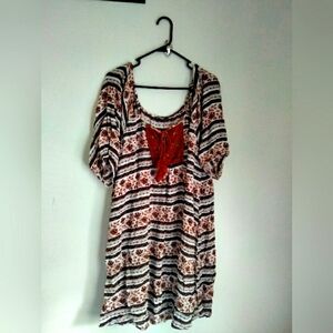 Indulge Dress Women 3X Multicolor Boho Floral Striped Academia Casual Beach Y2K